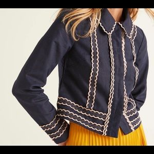 Beautiful NWOT navy Boden Agar scalloped blazer
